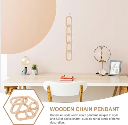 BESPORTBLE Bohemia Wood Chain Pendant Five-Link Medium Size Rustic Farmhouse Hanging Ornament Indoor Wall Decor