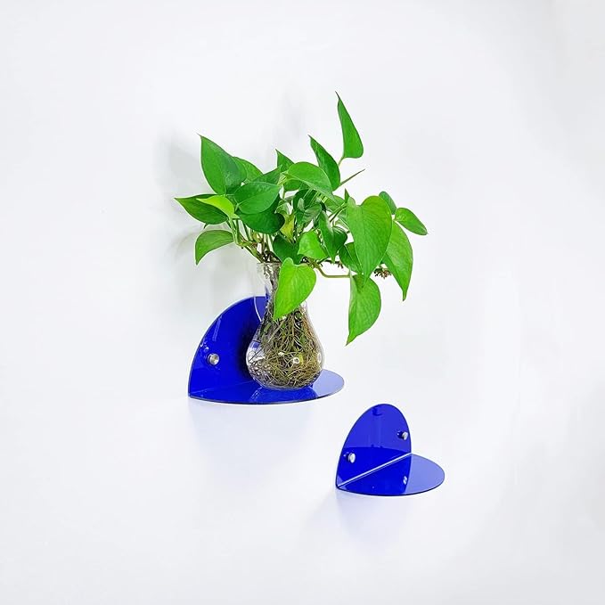 ROYALITA Small Acrylic Shelves Room Decor Floating Shelves (2-Pack, 8-inch Diameter) - Wall Mounted Display Stand for Plants, Toys, Makeup, and More - Ideal for Home and Office, Blue