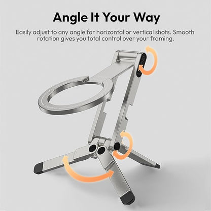 ULANZI MA60 Magnetic Phone Tripod Stand for iPhone - Aluminium Smartphone Mini Tripod Pocket Cell Phone Stand Strong Magnet Quick Mount Compatible with iPhone 16 15 14 13 13 Series, Silver