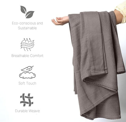 Luxury Cotton Blankets for King Bed - Blanket for Ultimate Comfort and Warmth, Herringbone Cozy Lightweight,Soft and Breathable Design Ideal for Cuddling for All Seasons Dark Grey