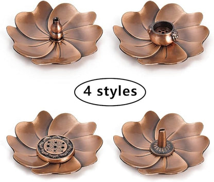 Sakura Flower Incense Holder, 5Pcs Red Bronze Incense Burner Holder with Silk Pouch, Bowl-Shape, Lotus Multi-Holes, Cone Shape and Gourd-Shape for Yoga Living Room Bedroom Home Fragrance