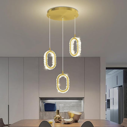 Dimmable Oval Ring Pendant Light Modern LED Crystal Ring Chandelier for Dining Room Bedroom Living Room Pendant Lights for Kitchen Island Adjustable 3-Light Gold