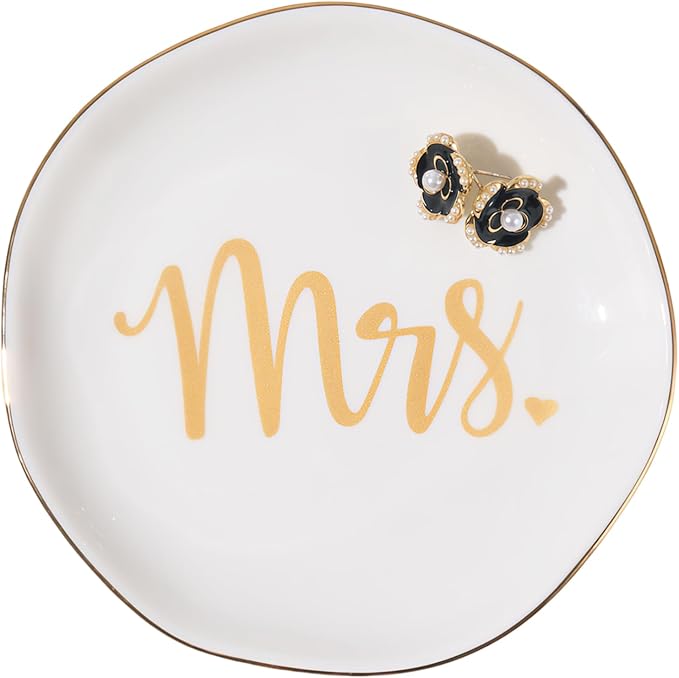 Mrs. Ring Dish Trinket Jewelry Tray Ring Holder Engagement Gifts for Couples Newly Engaged, Bridal Shower Gifts for Bride to be Her Wedding Gifts for Newlyweds Bachelorette Future MRS Gift