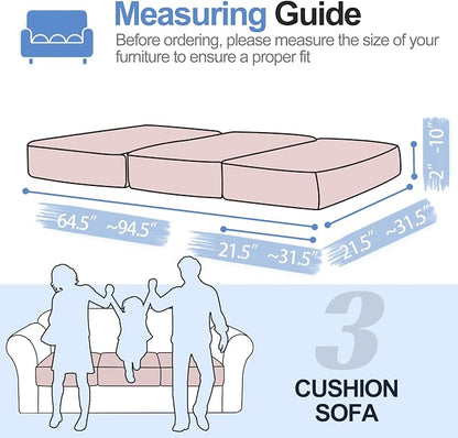 Couch Cushion Covers Individual Large Super Stretch Chenille (Softer Version) Sofa Cushion Covers, Couch Seat Covers Couch Slipcovers Furniture Protector (3PC, Pale Pink)