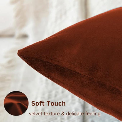 QUORGVES Rust Velvet Pillow Covers 24x24 Inch Set of 2, Soft Solid Decorative Square Throw Pillow Covers, Decor Cushion Covers for Bed Sofa Couch Bedroom Living Room