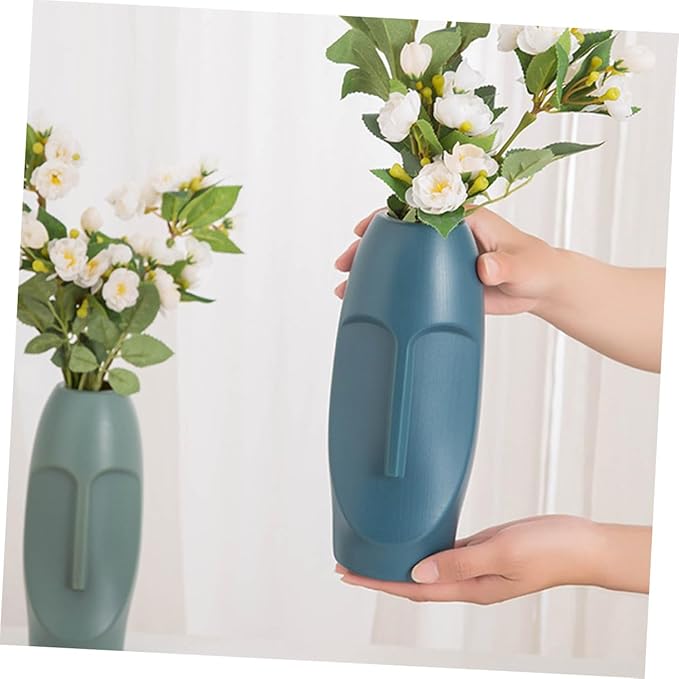 Generic Abstract Navy Blue Plastic Vase Lightweight Decorative Flower Container for Home Office Hotel Wedding Centerpiece with Dried Flower Display