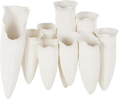 Deco 79 Ceramic Abstract Floral Inspired Vase with Linear Grooves and 10 Openings, 14" x 5" x 11", White
