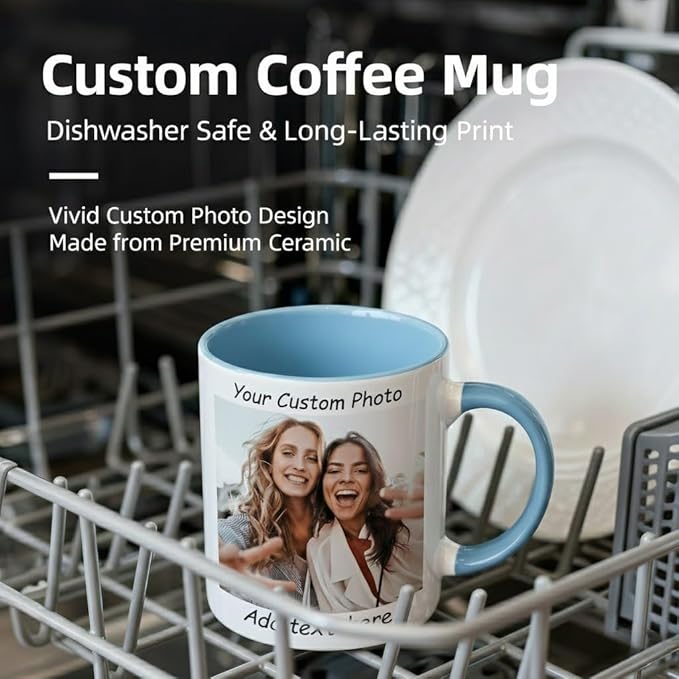 G9W168 Custom Coffee Mug, Customizable Coffee Cups with Pictures Personalized Ceramic Mug for Gifts Novelty Personalized Mugs for Friends (Sky Blue)