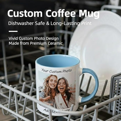 G9W168 Custom Coffee Mug, Customizable Coffee Cups with Pictures Personalized Ceramic Mug for Gifts Novelty Personalized Mugs for Friends (Sky Blue)
