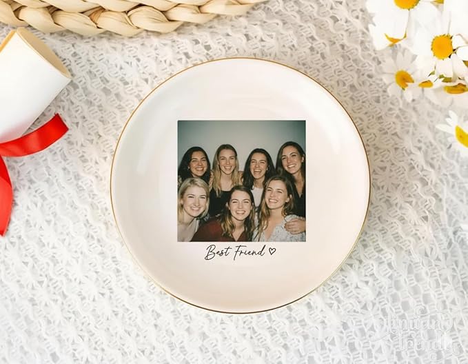 Custom Photo Bestie Jewelry Dish, Ceramic Personalized Ring Dish, Trinket Dish Gift for Long Distance Friendship Soul Sister Women BFF Christmas Birthday Wedding Bride To Be Gift