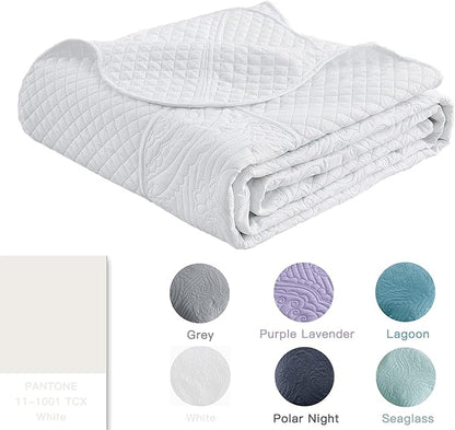 HZ & HY Oversized King Bedspread, Ultrasonic Coverlet Bedding Set, Lightweight Thin Comforter, Reversible, 5 Piece, 100% Microfiber, White
