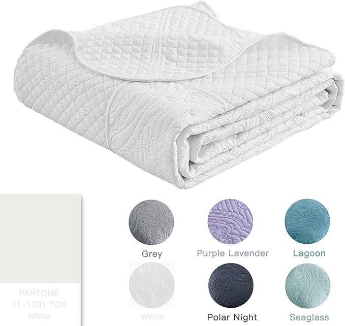 HZ & HY Oversized King Bedspread 138x122 Extra Wide, Ultrasonic Coverlet Bedding Set, Lightweight Thin Comforter, Reversible, 5 Piece, 100% Microfiber, California/Alaskan King, White
