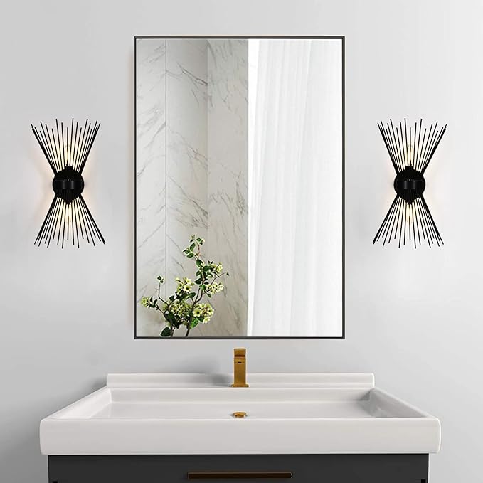 EDISLIVE 2-Bulb Bathroom Vanity Light Mid-Century Modern Starburst Wall Sconce Lamp 11 x 4.7 x 15.8in Wall Light for Hallway Bedroom Bathroom Black