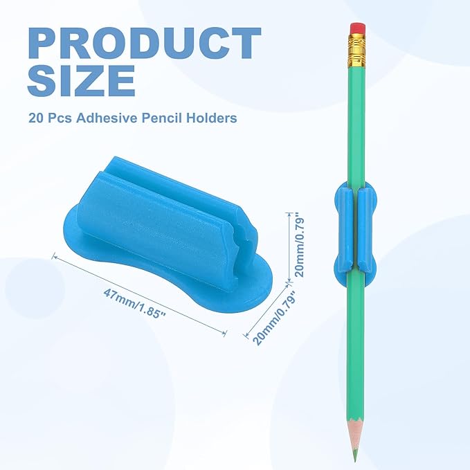 PATIKIL 20 Pcs Adhesive Pencil Holders for Desk, Universal Pencil Clip Silicone Pen Holder Office Desk Pen Organizer for Wall Clipboard Teacher Supplies, Blue