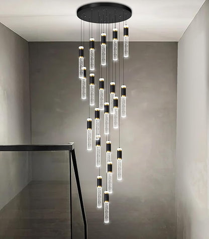 Modern Crystal Chandelier for Staircase Large High Ceiling Chandeliers Spiral Dimmable Hanging Light Fixture Flush Mount Bubble Pendant Lighting for Foyer Entryway Hallway