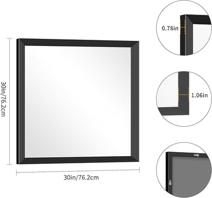 Black Bathroom Mirror 30 x 30 Inch Rectangle Wave Beveled Frame for Wall Bathroom Vanity Mirror for Over Sink, Tempered Glass,for Entryway Hangs, Bathroom Living Room Horizontal or Vertical