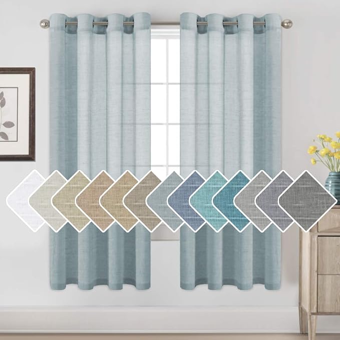 H.VERSAILTEX Linen Curtains Flax Linen Blended Curtain Panels for Living Room/Bedroom Semi Sheer Privacy Curtains 72 inch Length 2 Panels Set Nickel Grommet Window Drapes (52" W x 72" L, Teal)