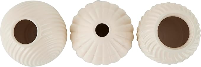 Deco 79 Ceramic Abstract Decorative Vase Small Textured Centerpiece Vases with Varying Shapes and Patterns, Set of 3 Flower Vases for Home Decoration 5" W, 6" H, Cream