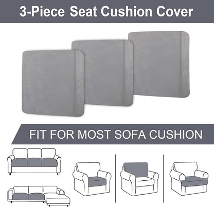 Couch Cushion Cover Velvet 3 Pieces Seat Cushion Cover Stretch Sofa Covers Separate Sectional Sofa Slipcovers Furniture Protector (3-Seater or Backrest, Light Grey)
