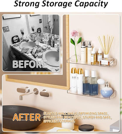 4 Pcs Acrylic Floating Shelves, 15" Wall Mounted Bookshelves Farmhouse Shelves for Display Book Photo Figures Plants, Display Shelf Organizer for Bedroom Living Kitchen Room Storage