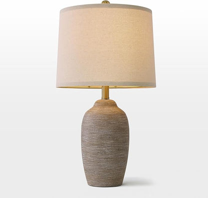 24.5" Handcrafted Ceramic Table Lamp - Single Farmhouse Vintage Rustic Bedside Lighting for Living Room, Bedroom, Entryway | Nightstand & End Table Decor with Linen Shade (Bulb Not Included)