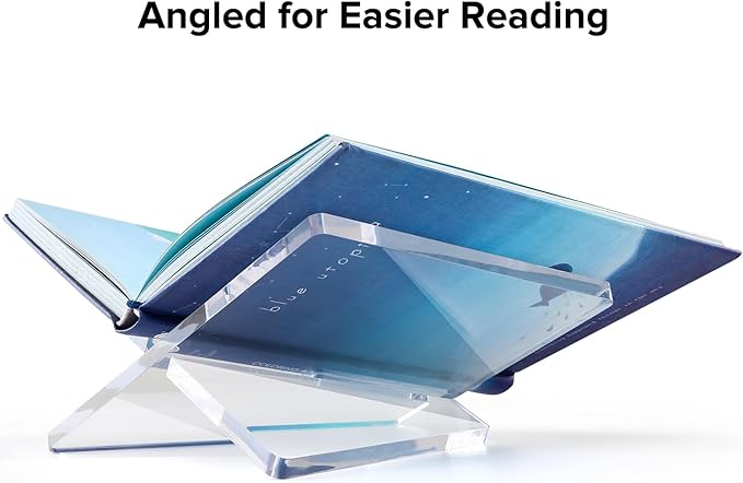 Acrylic Book Stand Clear Acrylic Book Holder, 8.5" x 6.4" x 3.5" Open Book Holder Stand for Display and Reading Cookbooks, Art Books, Bibles, Magazines - Home and Office (Clear, Medium)