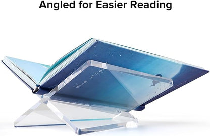 Acrylic Book Stand Clear Acrylic Book Holder, 8.5" x 6.4" x 3.5" Open Book Holder Stand for Display and Reading Cookbooks, Art Books, Bibles, Magazines - Home and Office (Clear, Medium)