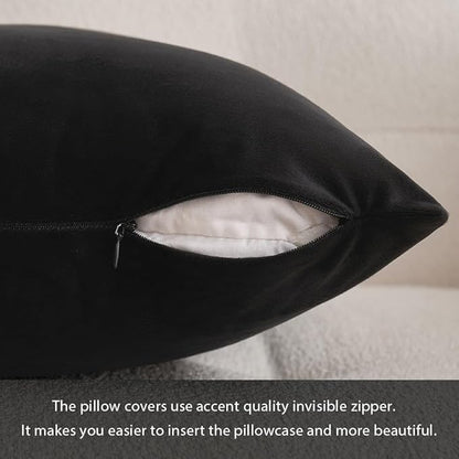 MIULEE Velvet Throw Pillow Covers 12x20 Inch, Pack of 2 - Black, Soft Solid Lumbar Decorative Pillow Covers Modern Luxury Home Decor for Chair Couch Sofa Bedroom Livingroom