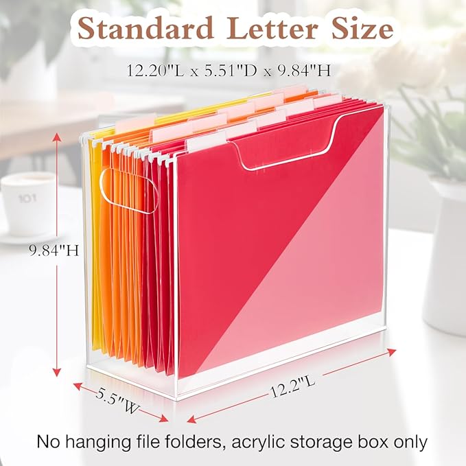 Jumyee Acrylic File Folder Organizer，Clear Hanging File Organizer Box for Letter Size/A4, Portable Desktop File Storage box for Desk Home Office School -1 Pack