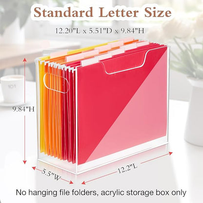 Jumyee Acrylic File Folder Organizer，Clear Hanging File Organizer Box for Letter Size/A4, Portable Desktop File Storage box for Desk Home Office School -1 Pack