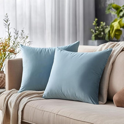 QUORGVES Light Blue Velvet Pillow Covers 20x20 Inch Set of 2, Soft Solid Decorative Square Throw Pillow Covers, Decor Cushion Covers for Bed Sofa Couch Bedroom Living Room - Coastal Sky Baby Blue