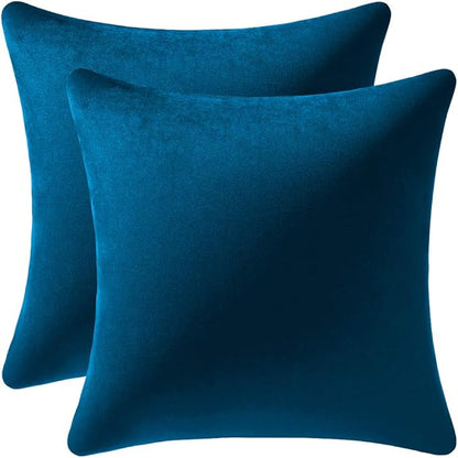 Midnight Blue Throw Pillow Covers 2 Pack 16 x 16 Inch Cozy Soft Velvet Square Decorative Pillow Cases, Lumbar Toss Pillow Shams, Euro Cushion Covers for Farmhouse, Couch, Sofa, Bed
