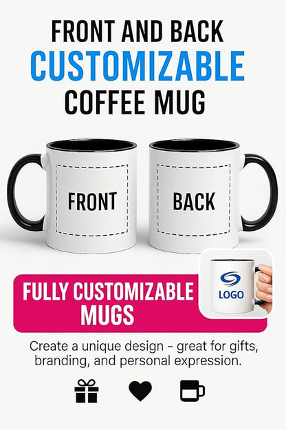 Personalized Coffee Mug | Custom Photo, Text, or Logo Cup (11oz, Black Rim, Inner, and Handle) |Dishwasher & Microwave Safe |Unique Gift for Men & Women –Taza Personalizada