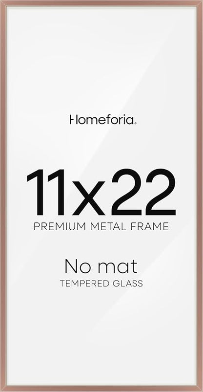 Homeforia 11x22 Mocha Newspaper Frame, High End Metal 11 x 22 Picture Frame without Mat, 22x11 Thin Mocha Poster Frames for Wall, 11by22 inches Display Photo Frames, Tempered Glass, Wall Kit, Set of 1