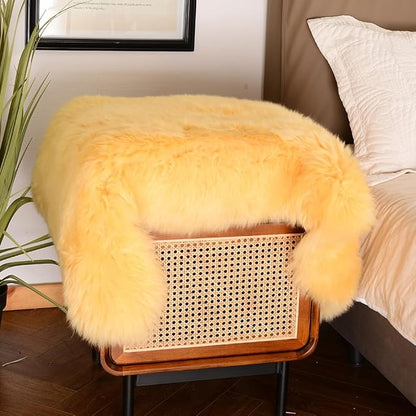 LLB Genuine Sheepskin Area Rug Wool Rug Fur Carpet Fluffy Shaggy Fur Rug for Living Room Kids Bedroom Real Sheepskin Throw Lambskin Rugs Sofa Mat Chair Seat Covers (Yellow, 2 x 3 ft Sheepskin)