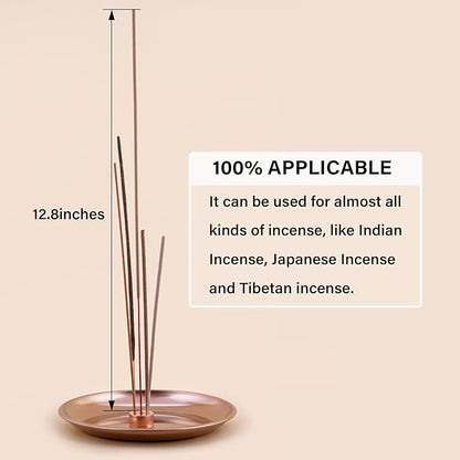 ZenBless 5 in 1 Incense Burner Holder, Palo Santo Holder, Sage Holder, Incense Sticks/Coil/Cones, 5.5 inches Brass Ash Catcher for Meditation Yoga Room(Rosegold)