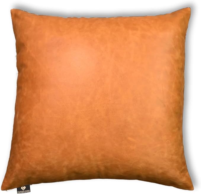 LL LEATHER LOVERS Genuine Lambskin Leather Pillow Cover, 16x16 Inch Case for Lumbar Throw Couch Pillows, Thick & Soft Cushion Covers for Sofa Bed Home Décor (Caramel Brown Pack of 1)
