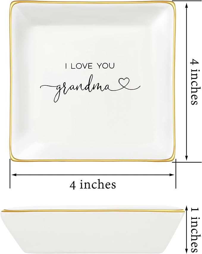 JoycuFF Grandma Birthday Gifts from Granddaughter Jewelry Trinket Dish Tray Unique Gifts for Grandmother Mother's Day Christmas Thanksgiving Day