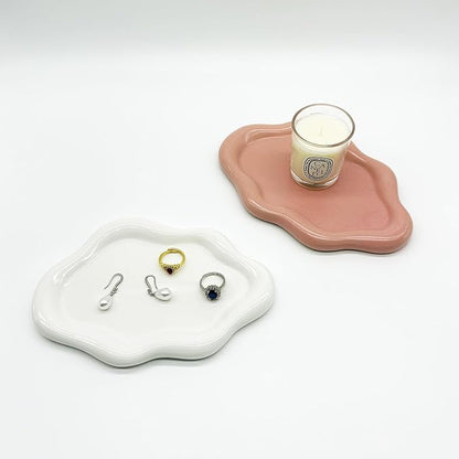 Ceramic Jewelry Tray, Jewelry Dish for Women, Small Ring Dish, Pink Cloud Tray Nightstand Decor Jewlery Plate Ring Holder Dish, Gift for Mom Trinket Tray Jewelry Bowl for Keys, Perfume,Candles
