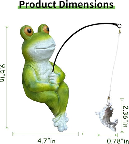9.5" Frog Fishing Garden Sculptures & Statues, Stone Look Sculpture, Whimsical Lawn Yard Art, Funny Pond Fisherman Statue, Resin Animal Decorative Figurine, for Frog Fishing Lovers