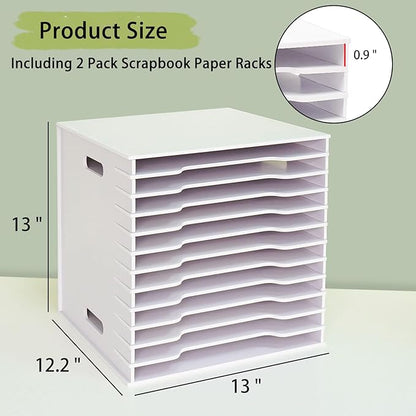 SANFURNEY Scrapbook Paper Organizer for Sizes 12" x 12", File Sorter Storage, Document Holder, Desktop Scrapbook Paper Organizer Rack for Home Office School (White, 12 Slots - Standard Size - 2PCS)