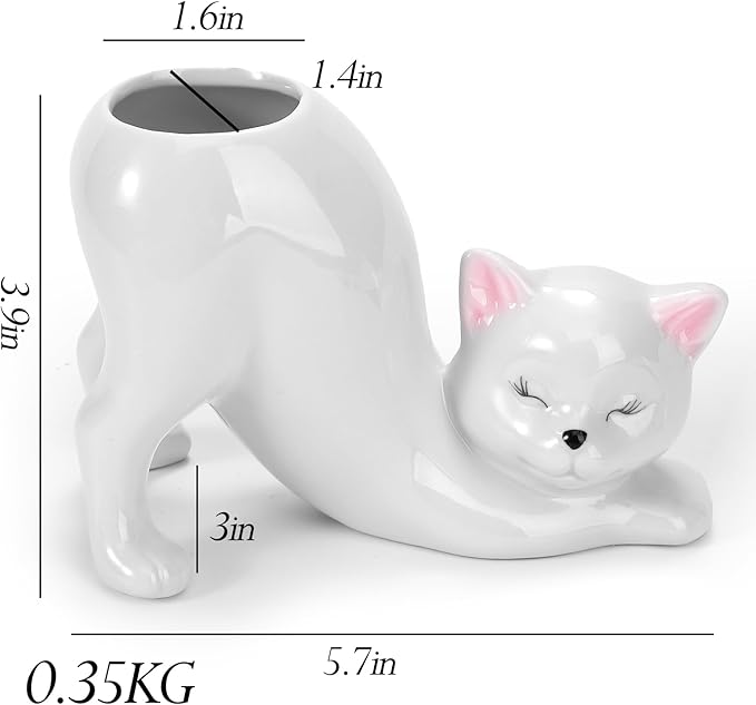 TOIVO Unique Cat Planter Pot，Indoor and Outdoor Plant Displays，Funny Ceramics Cat Flower Pot，Gifts for Cat Lovers，Lovely Office Desk Room Home Decor (White, Small)