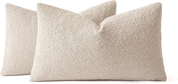 MIULEE 12x20 Inch Decorative Lumbar Throw Pillows for Bed Set of 2 Textured Boucle Neutral Winter Throw Pillow Covers Oatmeal Accent Solid Pillowcases Sofa Livingroom Home Decor