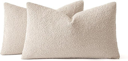 MIULEE 12x20 Inch Decorative Lumbar Throw Pillows for Bed Set of 2 Textured Boucle Neutral Winter Throw Pillow Covers Oatmeal Accent Solid Pillowcases Sofa Livingroom Home Decor