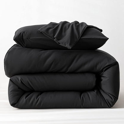 ROSGONIA King Size Comforter Set Black, 3pcs (1 Black Comforter & 2 Pillowcases), All Season Bedding Lightweight Bedspread Blanket Quilt Bed Set