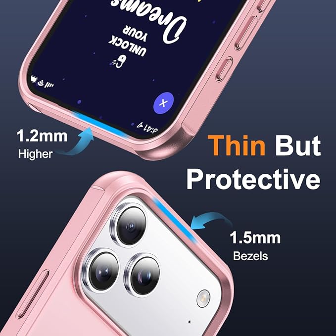 Compatible with iPhone 17 Pro Max Case with Invisible Magnetic O-Ring Stand Military-Grade Phone Case for iPhone 17 ProMax 6.9" [Compatible with Mag-Safe][Great Grip Feeling], Rose Gold