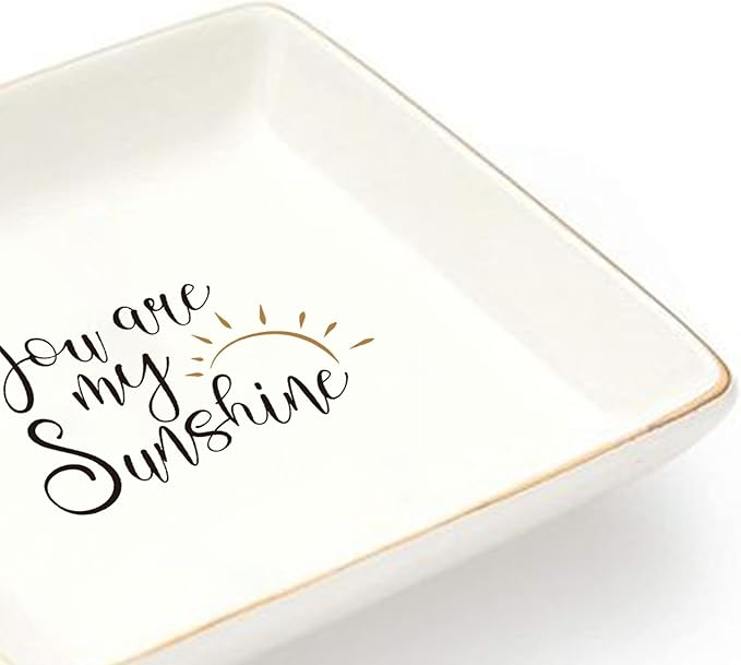 LADY&HOME Trinket Dish for Sister Birthday Christmas Gift Ceramic Ring Dish for Female Best Friend Mother-You're My Sunshine (Sunshine)