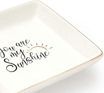 LADY&HOME Trinket Dish for Sister Birthday Christmas Gift Ceramic Ring Dish for Female Best Friend Mother-You're My Sunshine (Sunshine)