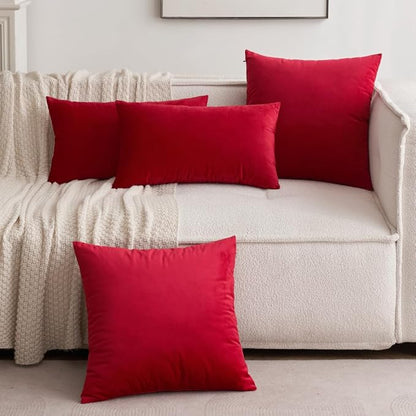 MIULEE Velvet Throw Pillow Covers 14x14 Inch, Pack of 2 - Red, Soft Solid Small Decorative Pillow Covers Modern Luxury Home Decor for Couch Chair Sofa Bedroom Livingroom Car