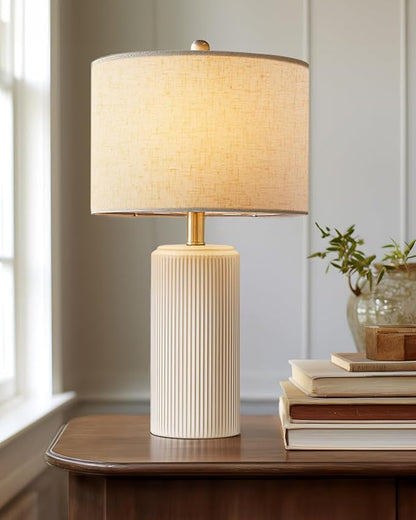 23" Ceramic Table Lamp Set of 2, 3-Level Dimmable Farmhouse Bedside Lamps for Bedroom, Nightstand Lamps for Living Room, Rustic End Table Desk Lamps with Rocker Switch, LED Bulb Included
